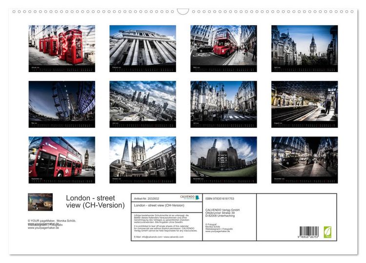 Produktbild: London - street view (CH-Version) (Wandkalender 2026 DIN A2 quer), CALVENDO Monatskalender