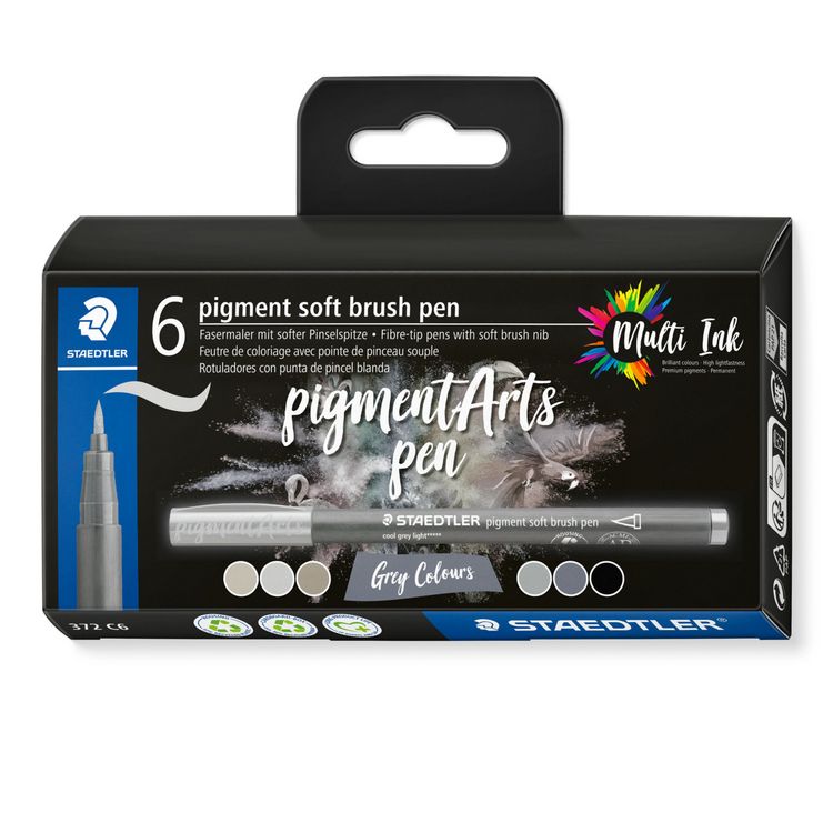 Produktbild: STAEDTLER Schreib- und Zeichbedarf pigment soft brush Fasermaler Grey Colours, 6er Set