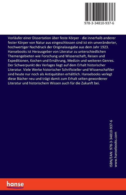 Produktbild: Vorl&auml;ufer einer Dissertation &uuml;ber feste K&ouml;rper