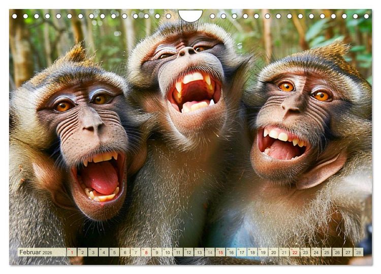 Produktbild: Affige Selfies. Tierisch witziges aus dem Dschungel (Wandkalender 2026 DIN A4 quer), CALVENDO Monatskalender