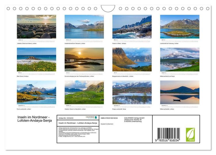 Produktbild: Inseln im Nordmeer - Lofoten-And&oslash;ya-Senja (Wandkalender 2027 DIN A4 quer), CALVENDO Monatskalender