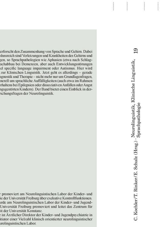 Produktbild: Neurolinguistik, Klinische Linguistik, Sprachpathologie