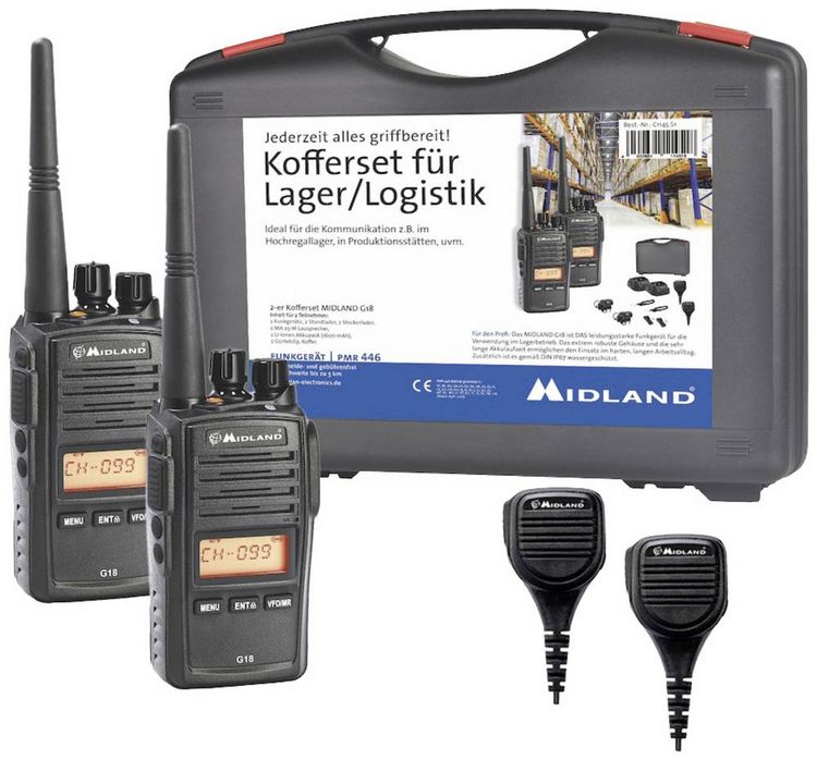 Produktbild: Midland G18 Pro NC 2er Koffer m. MA 25-M Security C1145.S1 PMR-Handfunkger&auml;t