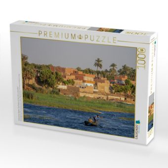 Produktbild: CALVENDO Puzzle Authentisches &Auml;gypten: Zwei Ruderer auf dem Nil vor einem Dorf | 1000 Teile Lege-Gr&ouml;&szlig;e 64x48cm Foto-Puzzle f&uuml;r gl&uuml;ckliche Stunden