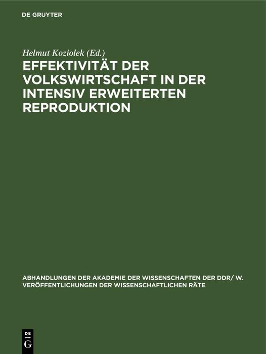 Produktbild: Effektivit&auml;t der Volkswirtschaft in der intensiv erweiterten Reproduktion