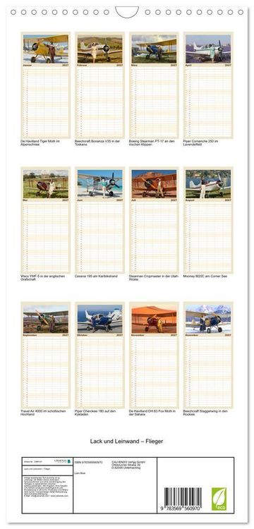 Produktbild: Familienplaner 2027 - Lack und Leinwand &ndash; Flieger mit 5 Spalten (Wandkalender, 21 x 45 cm) CALVENDO