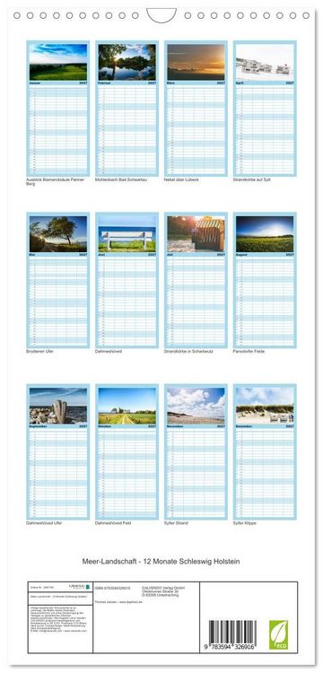 Produktbild: Familienplaner 2027 - Meer-Landschaft - 12 Monate Schleswig Holstein mit 5 Spalten (Wandkalender, 21 x 45 cm) CALVENDO