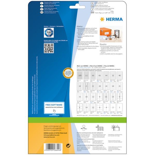 Produktbild: HERMA Etiketten permanent wei&szlig; 70x37mm 10 Blatt 240 St&uuml;ck