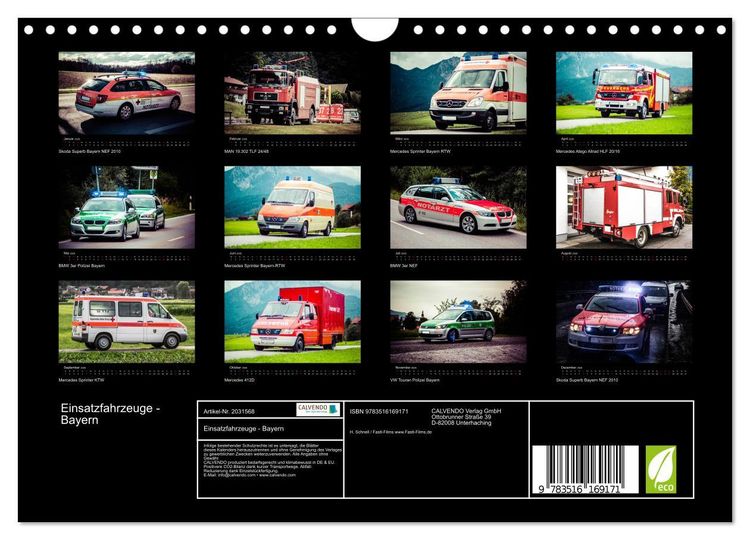 Produktbild: Einsatzfahrzeuge - Bayern (Wandkalender 2026 DIN A4 quer), CALVENDO Monatskalender