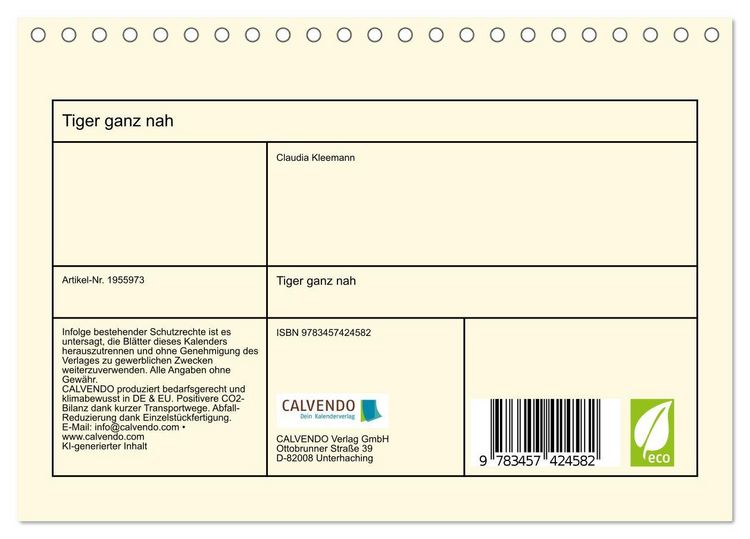 Produktbild: Tiger ganz nah (Tischkalender 2026 DIN A5 quer), CALVENDO Monatskalender