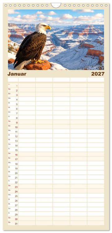 Produktbild: Familienplaner 2027 - USA &ndash; von Yellowstone bis Texas - Cowboys, Pr&auml;rie und Bisons mit 5 Spalten (Wandkalender, 21 x 45 cm) CALVENDO