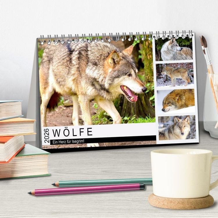 Produktbild: W&ouml;lfe. Ein Herz f&uuml;r Isegrim! (Tischkalender 2026 DIN A5 quer), CALVENDO Monatskalender