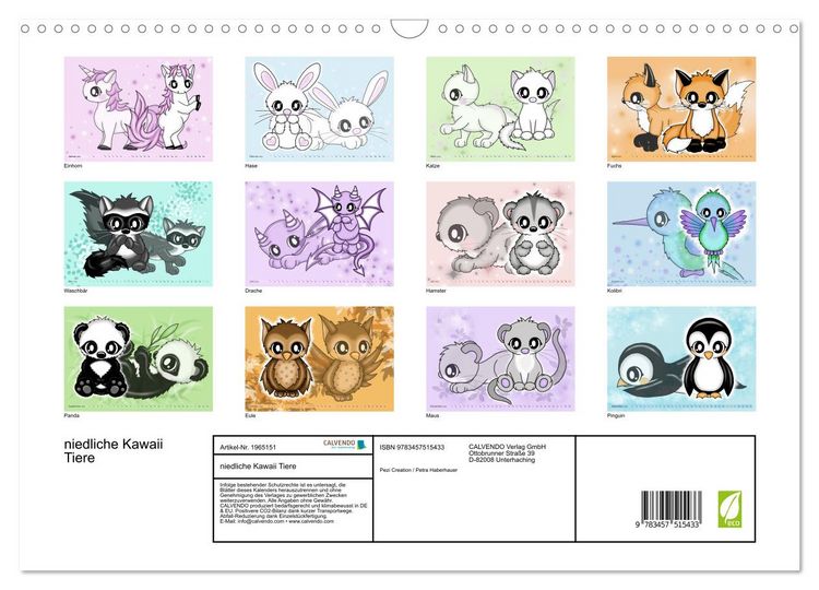 Produktbild: niedliche Kawaii Tiere (Wandkalender 2026 DIN A3 quer), CALVENDO Monatskalender