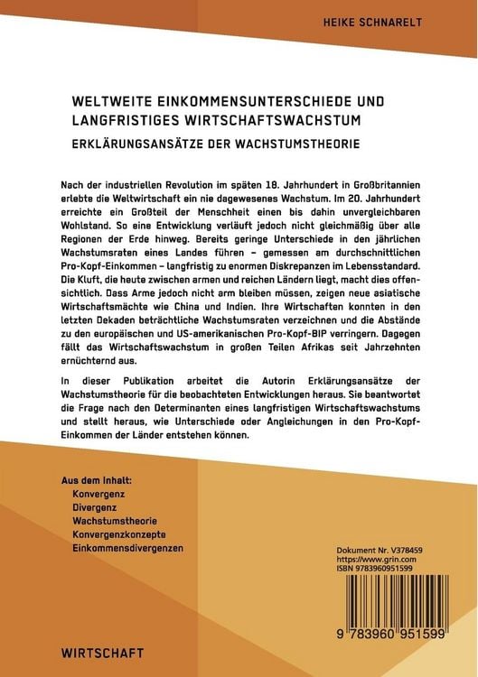 Produktbild: Weltweite Einkommensunterschiede und langfristiges Wirtschaftswachstum. Erkl&auml;rungsans&auml;tze der Wachstumstheorie
