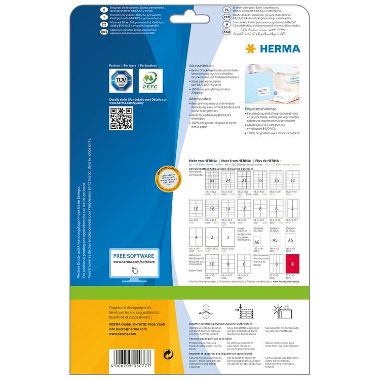 Produktbild: HERMA Adressetiketten permanent wei&szlig; 99,1x67,7mm 25 Blatt 200 St&uuml;ck