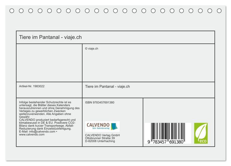 Produktbild: Tiere im Pantanal - viaje.ch (Tischkalender 2026 DIN A5 quer), CALVENDO Monatskalender