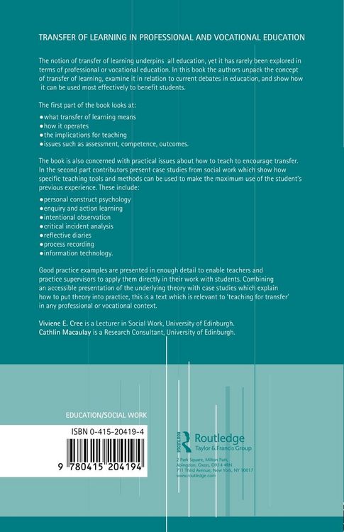 Produktbild: Transfer of Learning in Professional and Vocational Education
