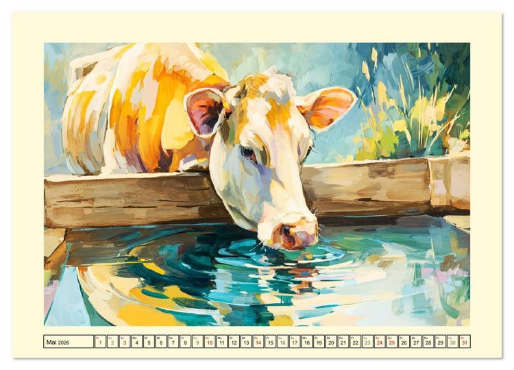 Produktbild: Almseelen im Licht der Berge. Charmante K&uuml;he in kunstvoller &Ouml;loptik (Wandkalender 2026 DIN A3 quer), CALVENDO Monatskalender