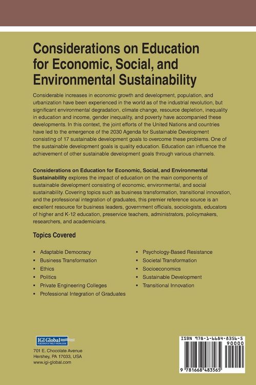 Produktbild: Considerations on Education for Economic, Social, and Environmental Sustainability