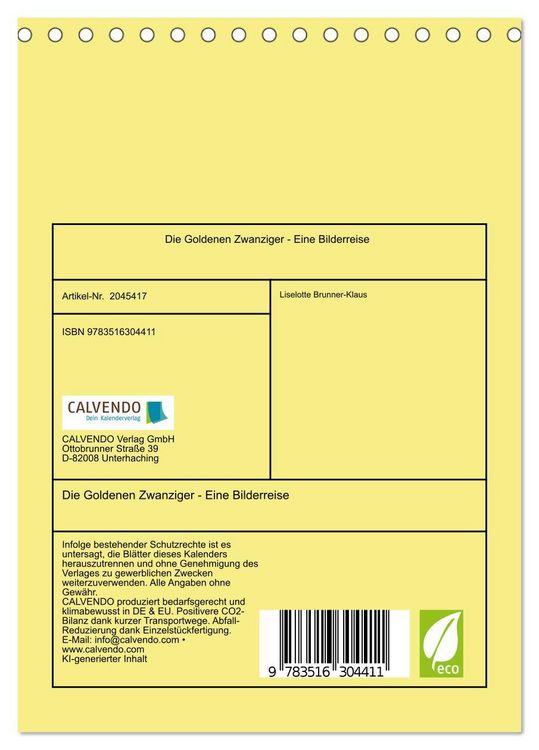 Produktbild: Die Goldenen Zwanziger - Eine Bilderreise (Tischkalender 2026 DIN A5 hoch), CALVENDO Monatskalender