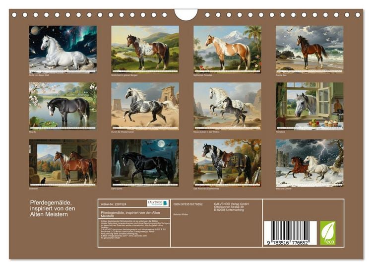 Produktbild: Pferdegem&auml;lde, inspiriert von den Alten Meistern (Wandkalender 2027 DIN A4 quer), CALVENDO Monatskalender