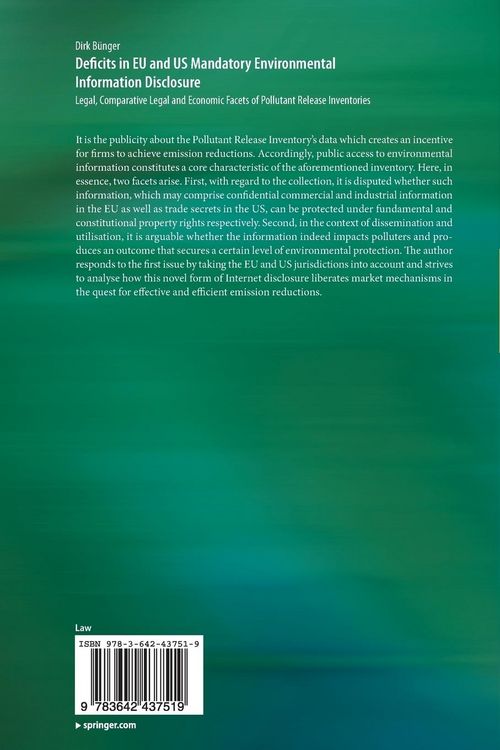 Produktbild: Deficits in EU and US Mandatory Environmental Information Disclosure