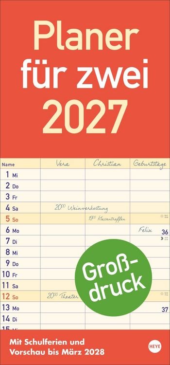 Produktbild: Gro&szlig;druck Planer f&uuml;r zwei 2027