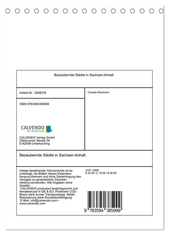 Produktbild: Bezaubernde St&auml;dte in Sachsen-Anhalt (Tischkalender 2027 DIN A5 hoch), CALVENDO Monatskalender