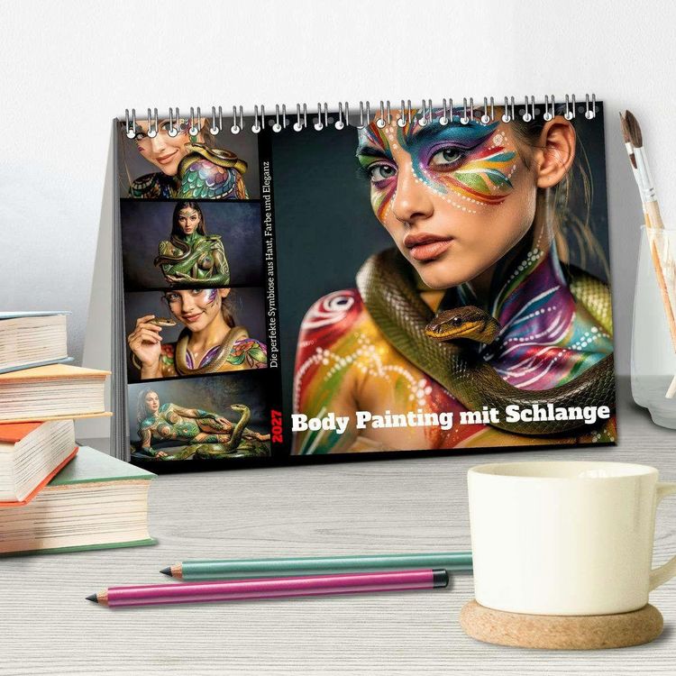Produktbild: Body Painting mit Schlange (Tischkalender 2027 DIN A5 quer), CALVENDO Monatskalender