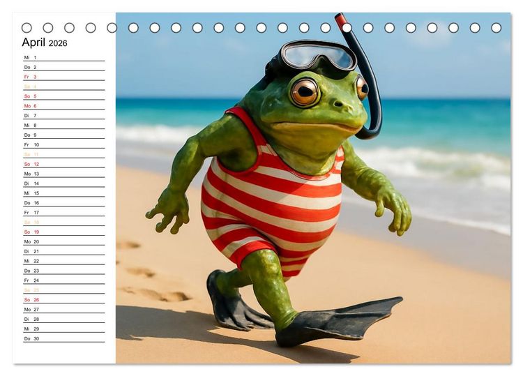 Produktbild: Frosch am Strand - Sommer, Sonne, gr&uuml;ne Haut (Tischkalender 2026 DIN A5 quer), CALVENDO Monatskalender
