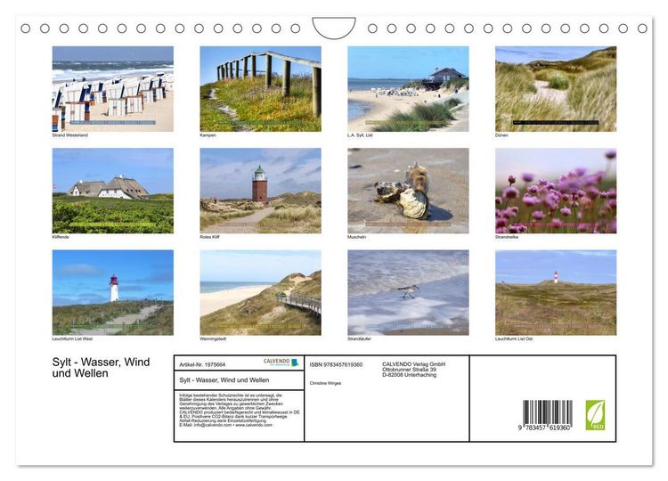 Produktbild: Sylt - Wasser, Wind und Wellen (Wandkalender 2026 DIN A4 quer), CALVENDO Monatskalender