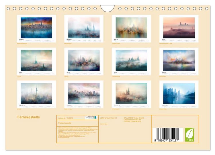 Produktbild: Fantasiest&auml;dte (Wandkalender 2026 DIN A4 quer), CALVENDO Monatskalender