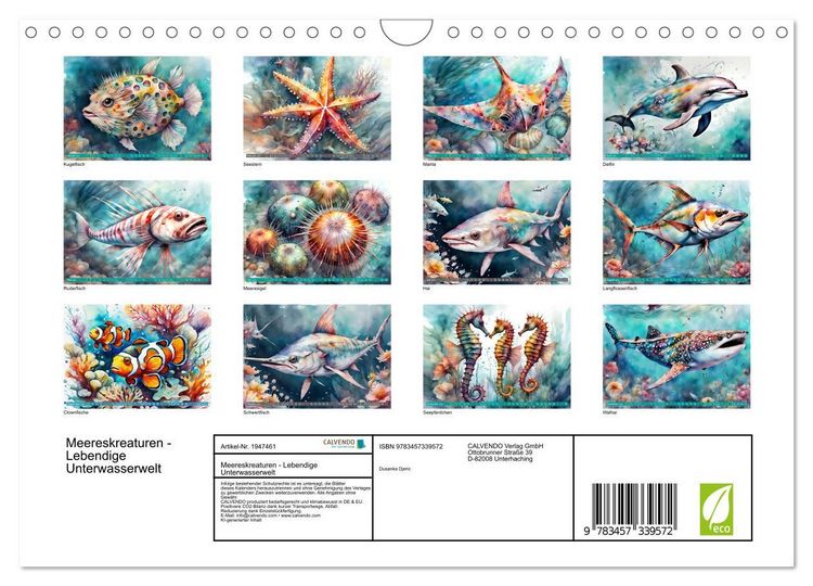 Produktbild: Meereskreaturen - Lebendige Unterwasserwelt (Wandkalender 2026 DIN A4 quer), CALVENDO Monatskalender