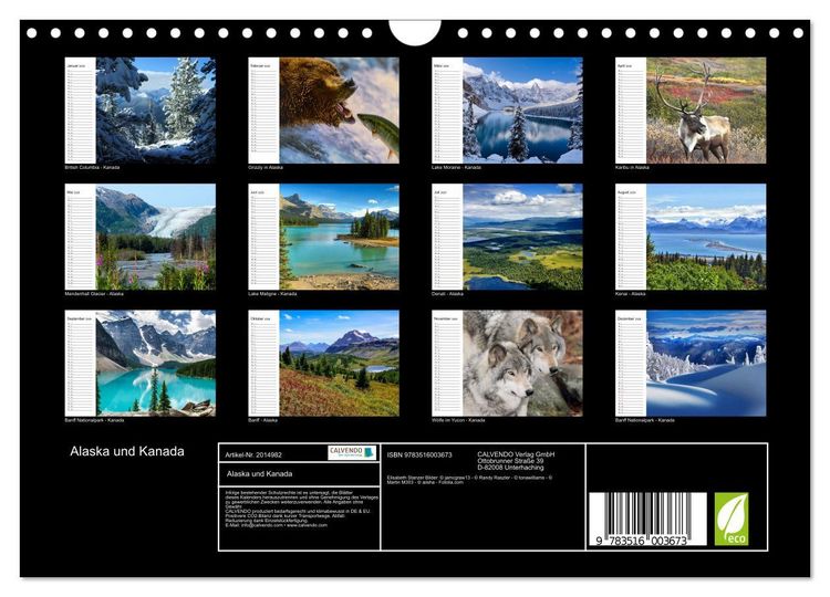 Produktbild: Alaska und Kanada (Wandkalender 2026 DIN A4 quer), CALVENDO Monatskalender