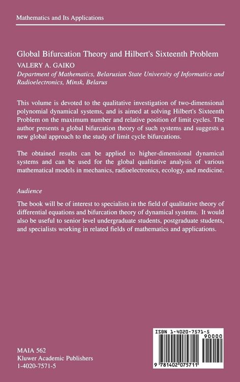 Produktbild: Global Bifurcation Theory and Hilbert&rsquo;s Sixteenth Problem