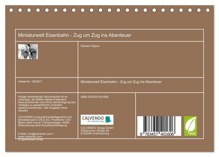 Produktbild: Miniaturwelt Eisenbahn - Zug um Zug ins Abenteuer (Tischkalender 2026 DIN A5 quer), CALVENDO Monatskalender
