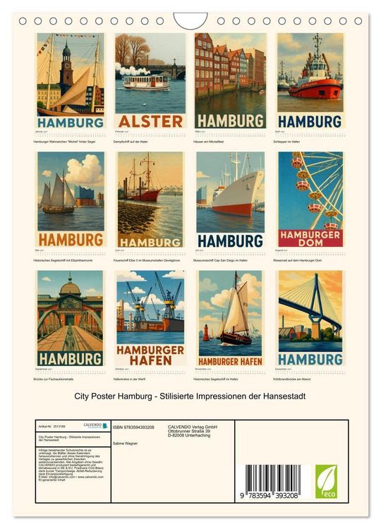 Produktbild: City Poster Hamburg - Stilisierte Impressionen der Hansestadt (Wandkalender 2027 DIN A4 hoch), CALVENDO Monatskalender