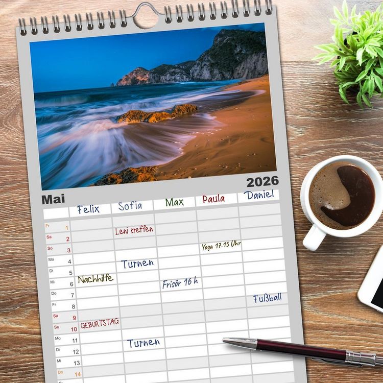 Produktbild: Familienplaner 2026 - Traumhafte Str&auml;nde mit 5 Spalten (Wandkalender, 21 x 45 cm) CALVENDO