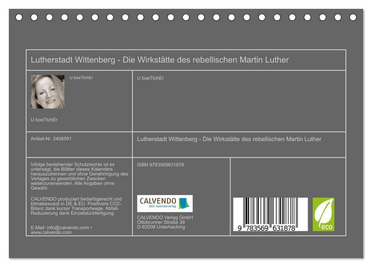 Produktbild: Lutherstadt Wittenberg - Die Wirkst&auml;tte des rebellischen Martin Luther (Tischkalender 2027 DIN A5 quer), CALVENDO Monatskalender