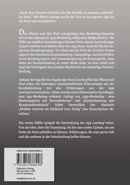 Produktbild: App-Marketing als Instrument zur Kundenbindung: Erkl&auml;rt an der App "Leerlauf" f&uuml;r das iPhone und iPad