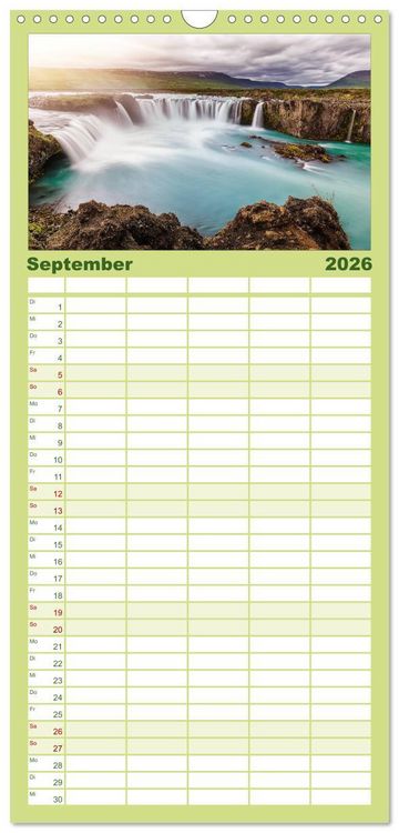 Produktbild: Familienplaner 2026 - Island - Spektakul&auml;re Landschaft aus Feuer, Wasser und Eis mit 5 Spalten (Wandkalender, 21 x 45 cm) CALVENDO