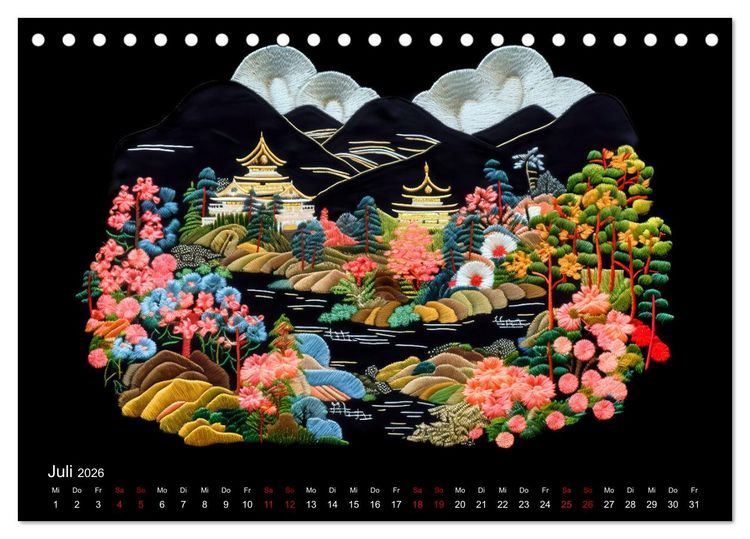 Produktbild: Japanische Stickerei - Hommage an die &Auml;sthetik des Landes (Tischkalender 2026 DIN A5 quer), CALVENDO Monatskalender