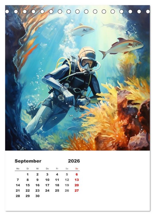 Produktbild: Tauchen im ewigen Blau. Eine Aquarell-Reise in die Tiefen der Meere (Tischkalender 2026 DIN A5 hoch), CALVENDO Monatskalender