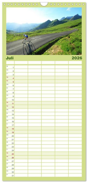 Produktbild: Familienplaner 2026 - Pyren&auml;enp&auml;sse mit dem Rennrad 2026 mit 5 Spalten (Wandkalender, 21 x 45 cm) CALVENDO