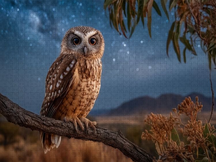 Produktbild: CALVENDO Puzzle Eule unter dem Sternenhimmel | 1000 Teile Lege-Gr&ouml;&szlig;e 64x48cm Foto-Puzzle f&uuml;r gl&uuml;ckliche Stunden