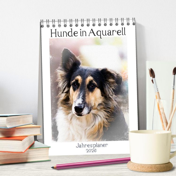 Produktbild: Hunde in Aquarell - Jahresplaner (Tischkalender 2026 DIN A5 hoch), CALVENDO Monatskalender