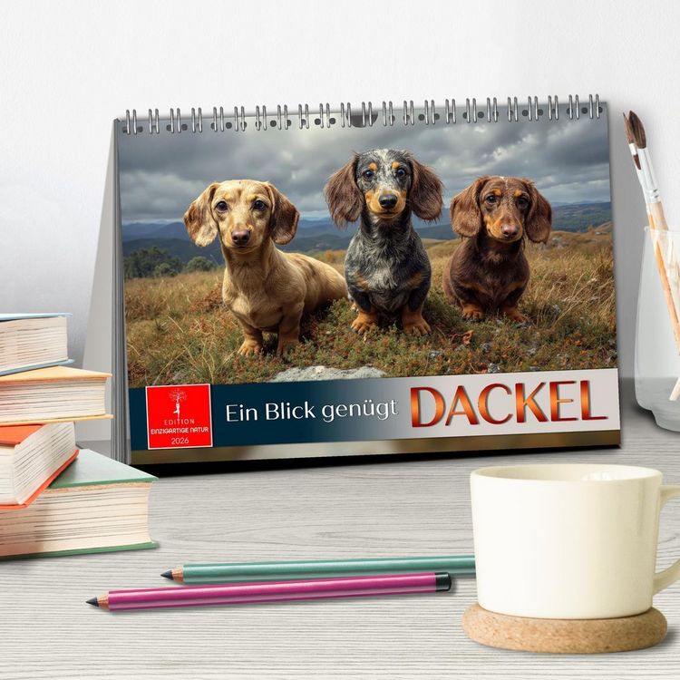 Produktbild: Dackel - ein Blick gen&uuml;gt (Tischkalender 2026 DIN A5 quer), CALVENDO Monatskalender