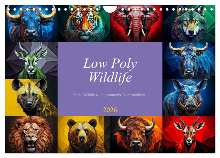 Produktbild: Low Poly Wildlife (Wandkalender 2026 DIN A4 quer), CALVENDO Monatskalender