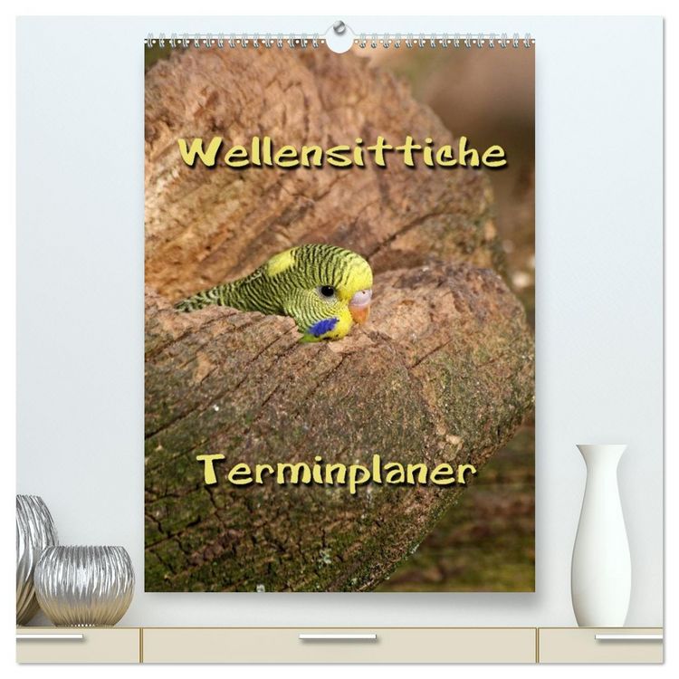 Produktbild: Wellensittiche Terminplaner (hochwertiger Premium Wandkalender 2026 DIN A2 hoch), Kunstdruck in Hochglanz