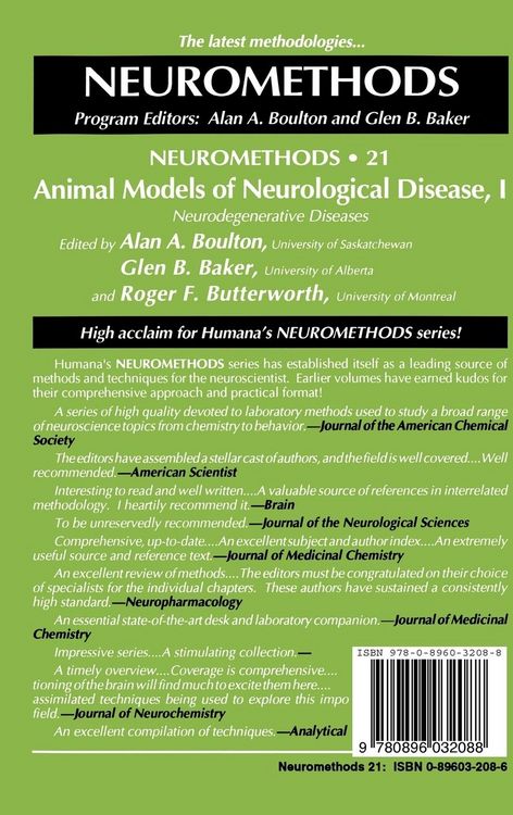 Produktbild: Animal Models of Neurological Disease, I